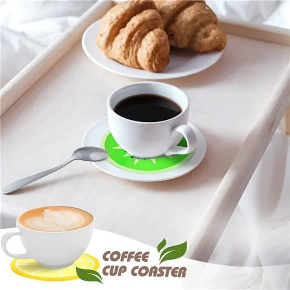 Fruit Shaped Cup Coasters 7-Pieces Holder Anti Slip Rubber Decorative Multi-Use